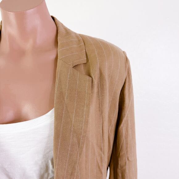 Nicholas Charlee Pinstripe Oversized Linen Blazer Career Caramel Tan size 2 NWT - Picture 5 of 12